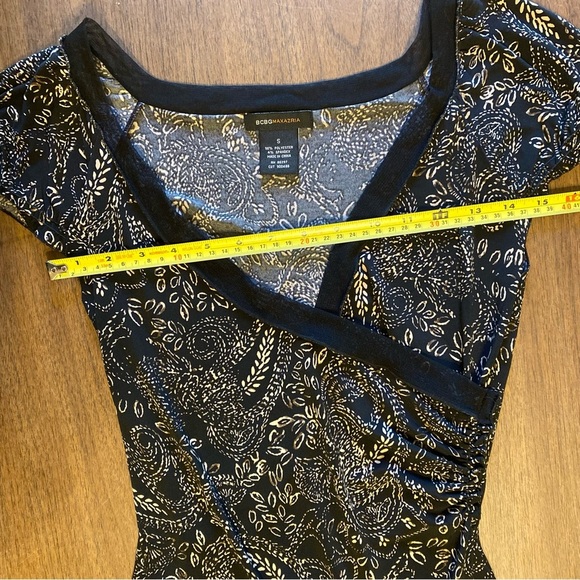 BCBGMaxAzria Black Paisley Faux Wrap Vneck Lace Cap Sleeve Size Small - Picture 9 of 12
